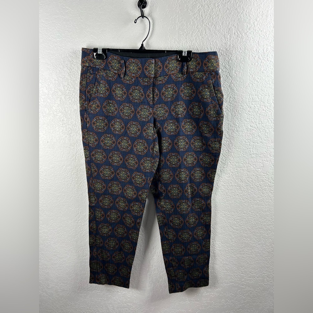 LOFT Women’s Blue Orange Geometric Patterned Chinos Ankle Pants Sz 10 Career